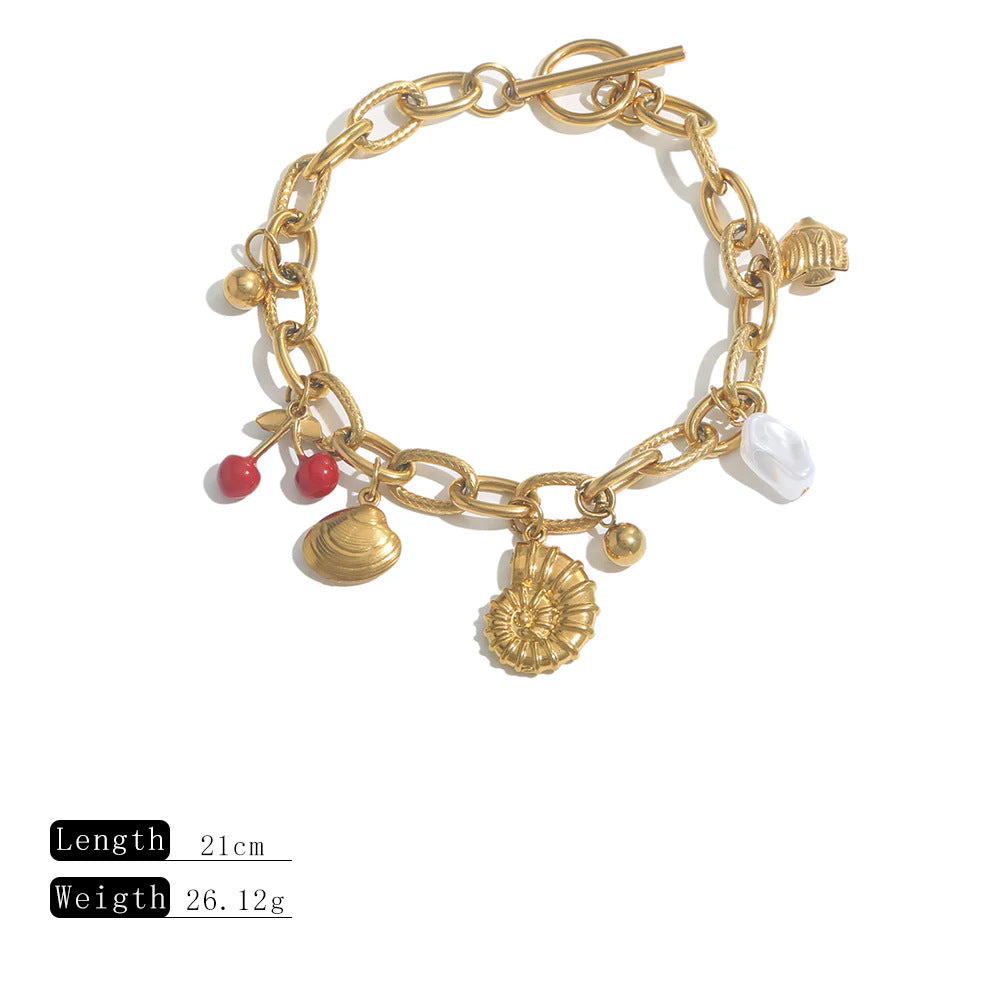 「マリンスタイル 金色ブレスレット(ヒトデ・シーホース・貝殻・カニペンダント付き)レトロヴ」アクセサリー