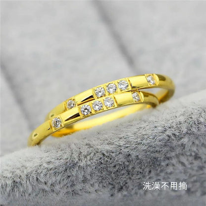 「チタンスチール 色落ちしない 5 個ミクロセッティング ジルコニア プチラグジュアリー 極細 カップルリング 親友リング インスタ風」