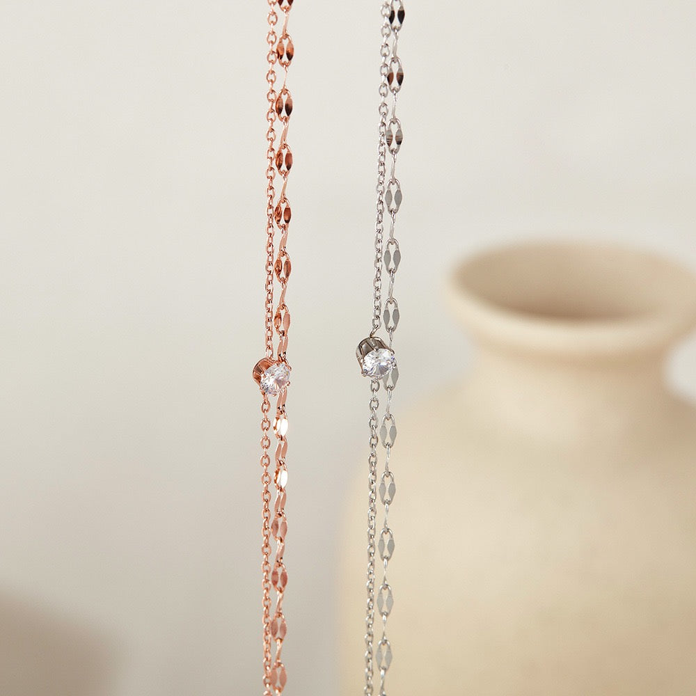 【PickMe】二連ブレスレット レディース チェーン シルバー ファッション 一粒ダイヤ