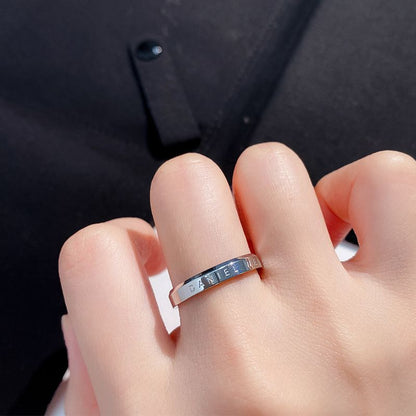 「チタンスチール 色落ちしない ローズゴールド セラミック撞色 アルファベット 親友リング カップルペアリング インスタ風」