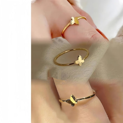 「チタンスチール 色落ちしない ダブルレイヤー ミニバタフライ 関節リング 可愛い 小物寂しい」