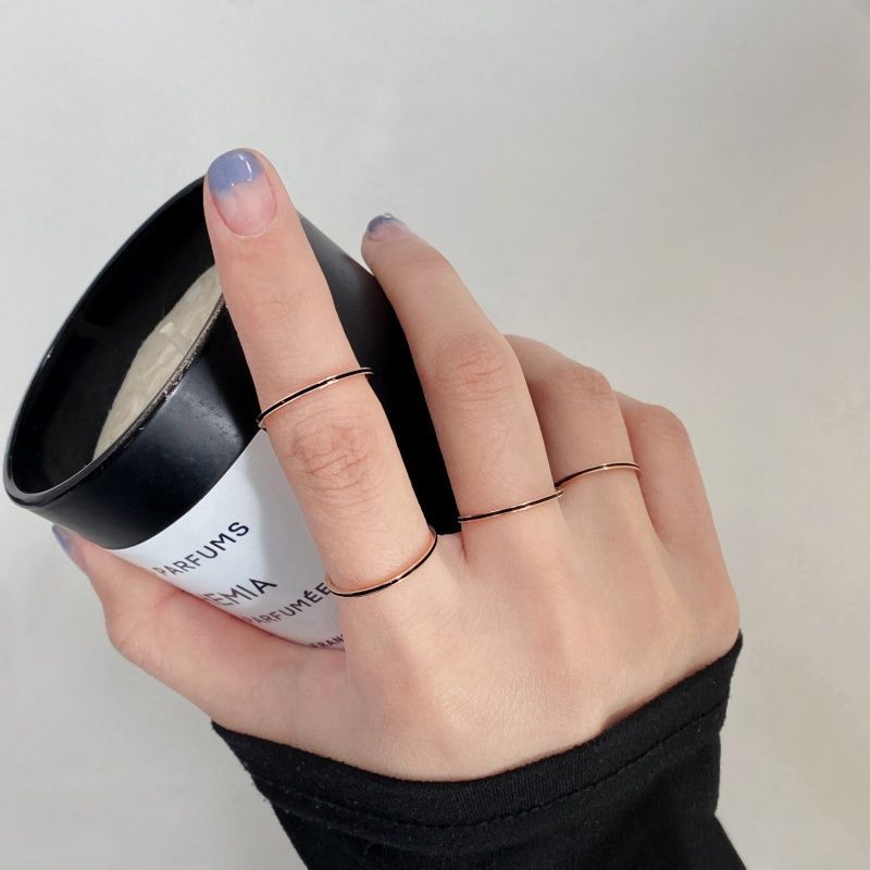 「チタンスチール 色落ちしない ローズゴールド エナメルドロー 極細 白黒赤 テニスリング 親友・カップル用」