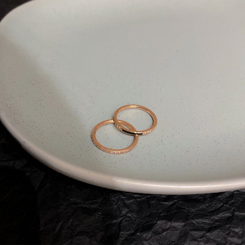 「チタンスチール 色落ちしない 5 個ミクロセッティング ジルコニア プチラグジュアリー 極細 カップルリング 親友リング インスタ風」